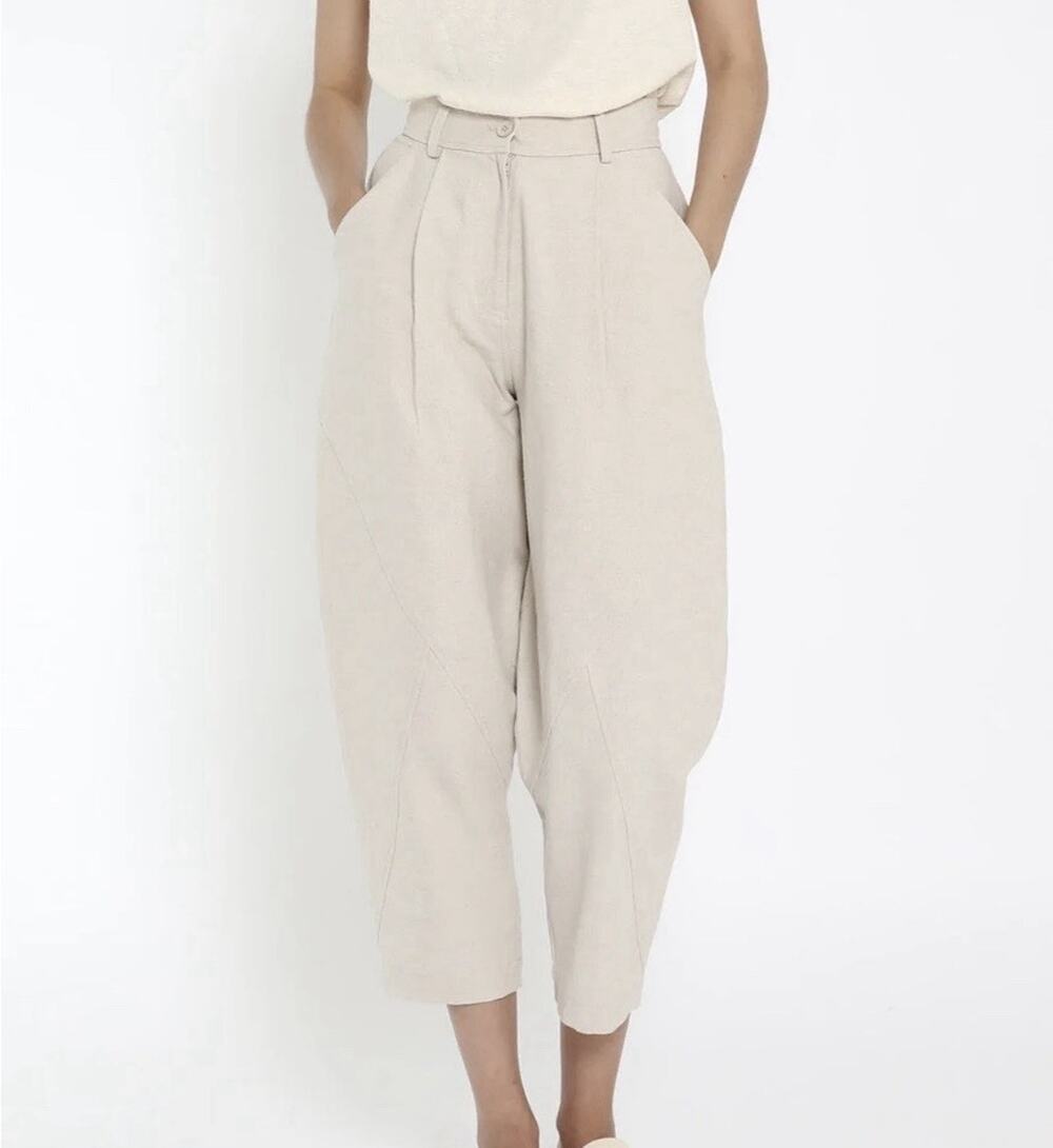 7115 by Szeki Linen-Cotton Baggy Oatmeal Pants High Waist Size M